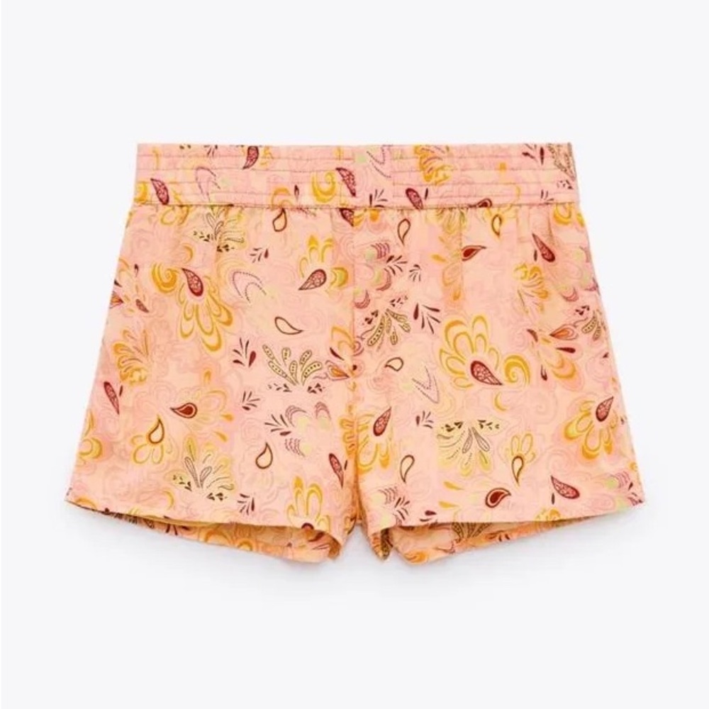 Zara Salmon Print High-Waisted Short